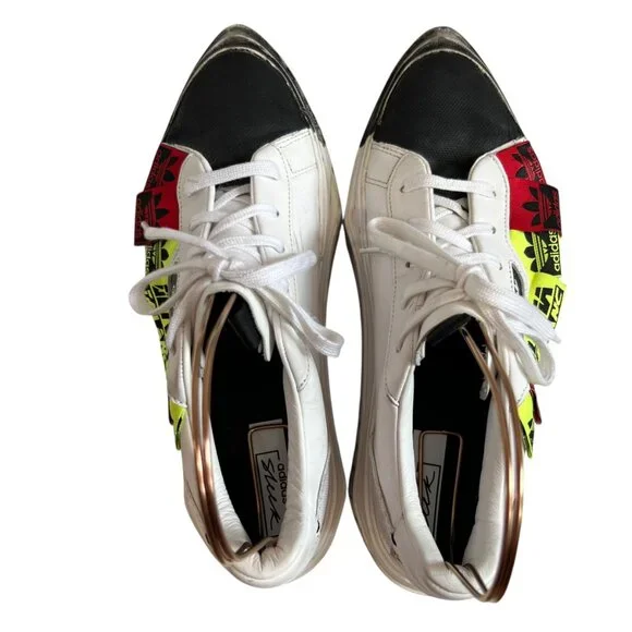 adidas Olivia LeBlanc Sleek sneakers white black coated canvas size 9.5 platform - Picture 5 of 15